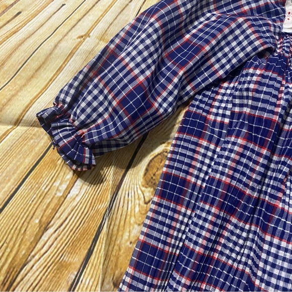 Vintage Toddle Time JCPenney Blue Red Plaid Lace Pleated Dress - Picture 3 of 5